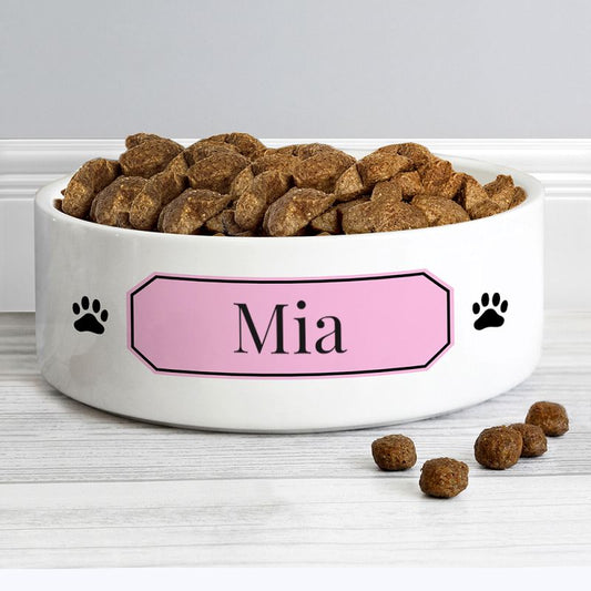 Personalised Pink Plaque 15cm Medium Pet Bowl