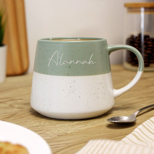 Personalised Name Green Speckled Ceramic Mug