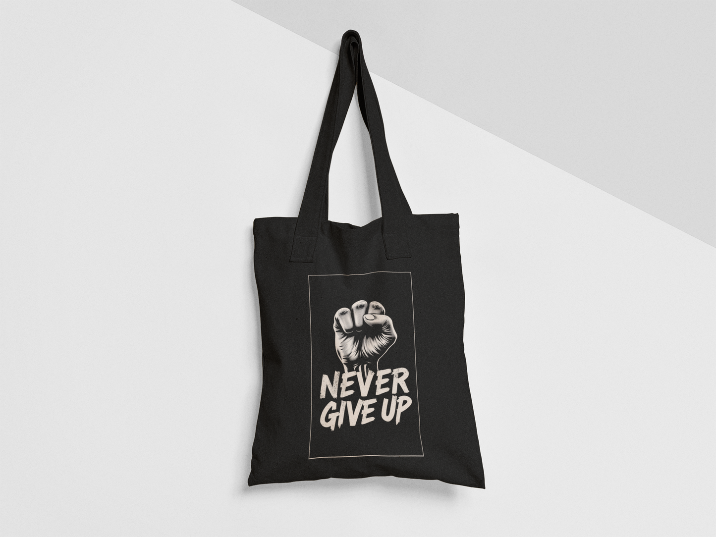Never give up - Black Tote Bag